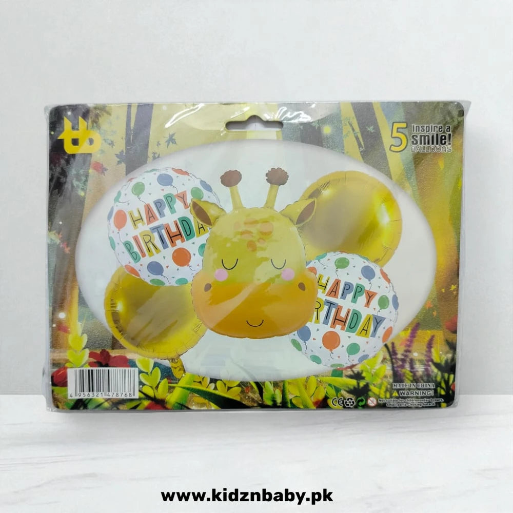 5 Pcs Giraffe Jungle Theme Birthday Foil Balloons