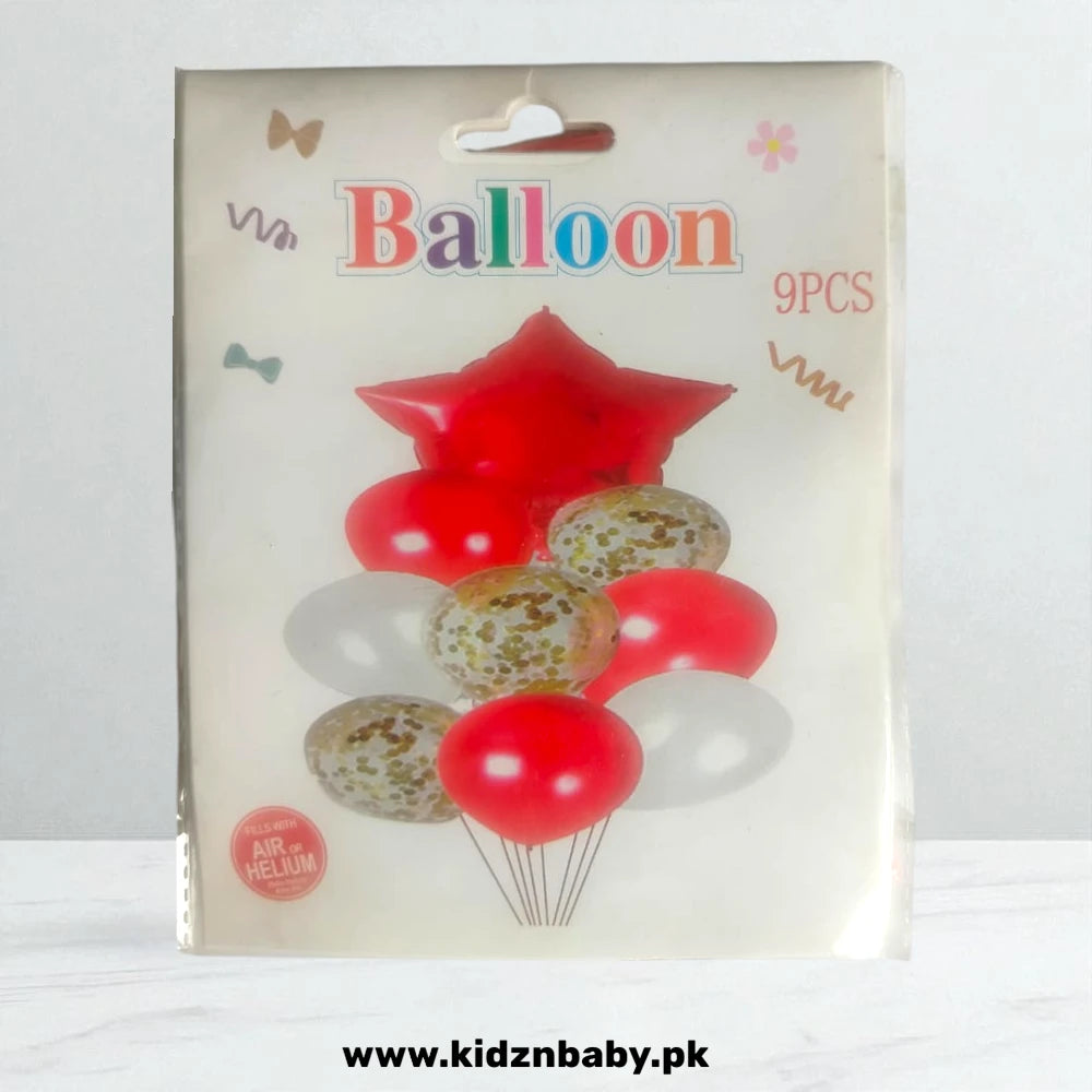 9 Pcs Confetti Latex Foil Heart Star Balloons Set
