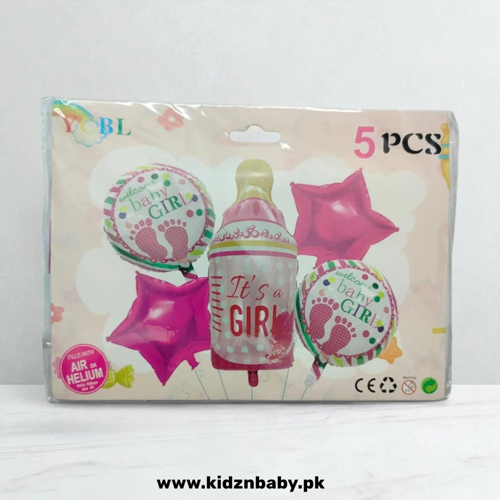 Baby Girl Feeder Foil Balloons Set – 5 Pieces for Baby Shower & Birthday Decoration