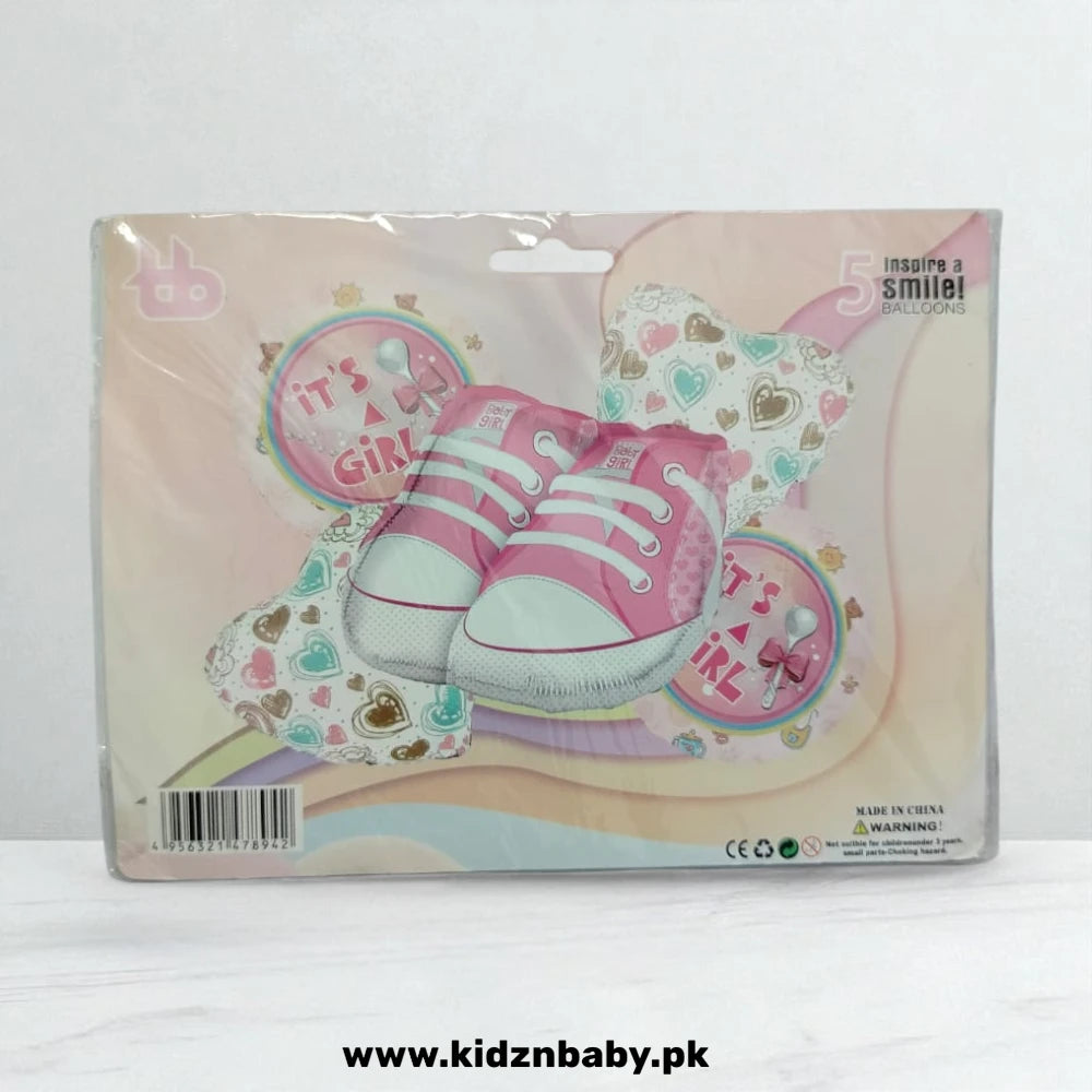 Baby Girl shoes foil balloons set of 5 for baby shower and welcome baby decoration in Pakistan