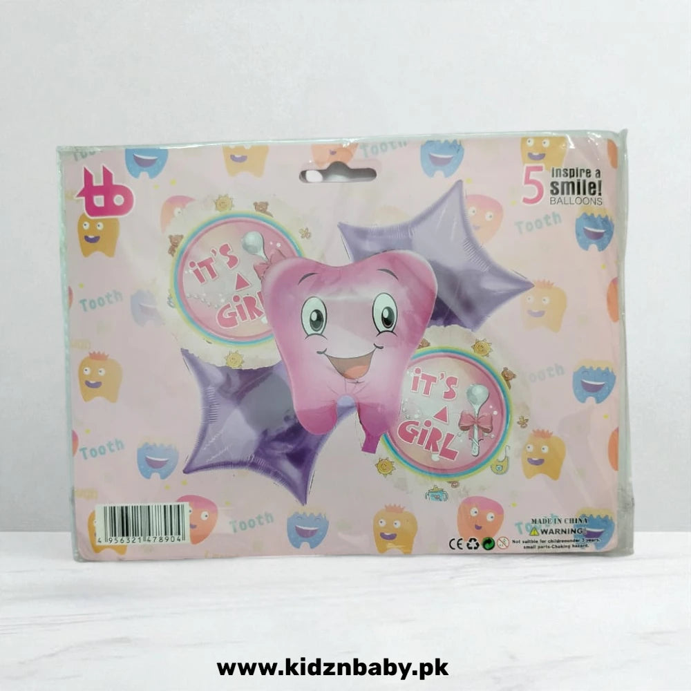 Baby girl tooth combo foil balloons pack of 5 for first tooth party decoration Pakistan