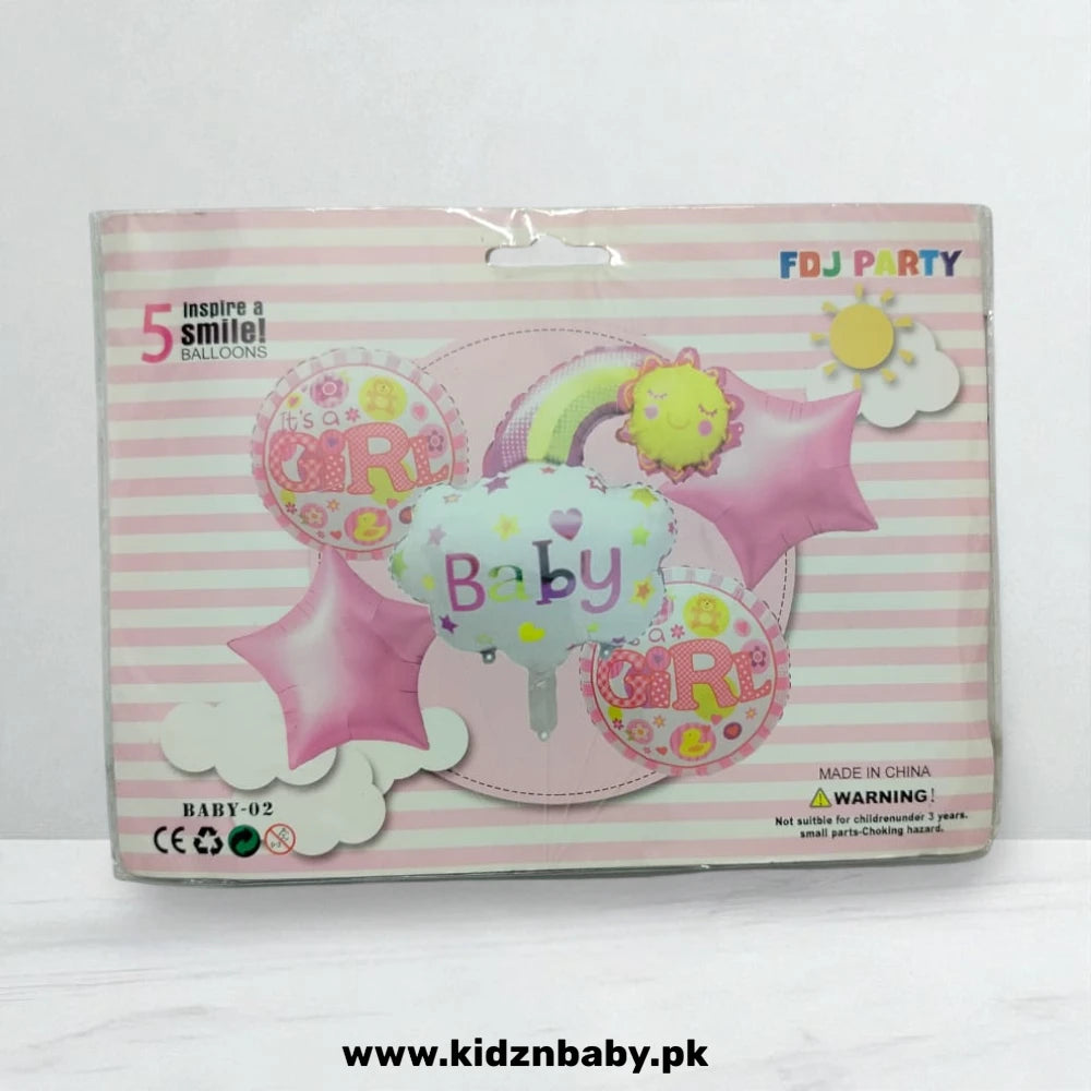 Baby girl cloud foil balloons set 5 pcs in Pakistan