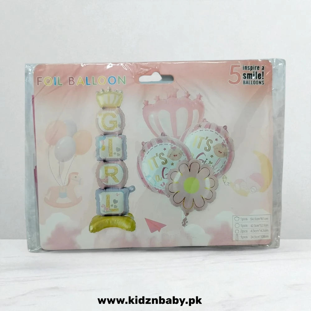 Baby girl shower foil balloons set 5 pcs in Pakistan