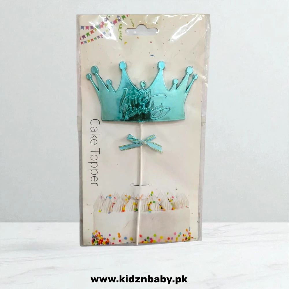 Pink and blue crown Happy Birthday cake topper for kids party