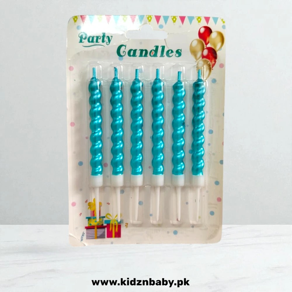 6-pack blue birthday party candles with holders for cake decoration in Pakistan