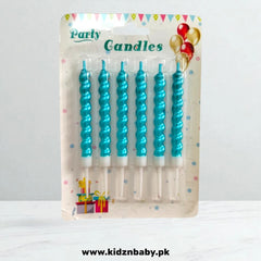 6-pack blue birthday party candles with holders for cake decoration in Pakistan