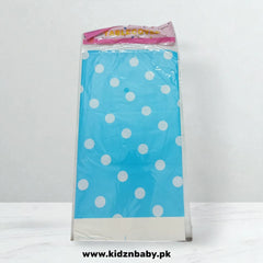 Blue and white polka dot party table cover