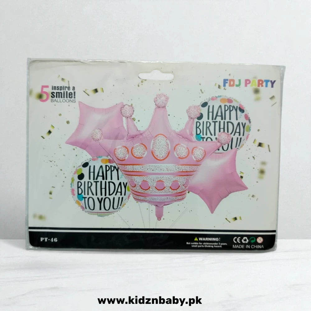 Crown pink theme combo foil balloons set of 5 for princess birthday or baby shower decoration in Pakistan