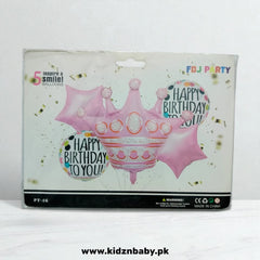 Crown pink theme combo foil balloons set of 5 for princess birthday or baby shower decoration in Pakistan