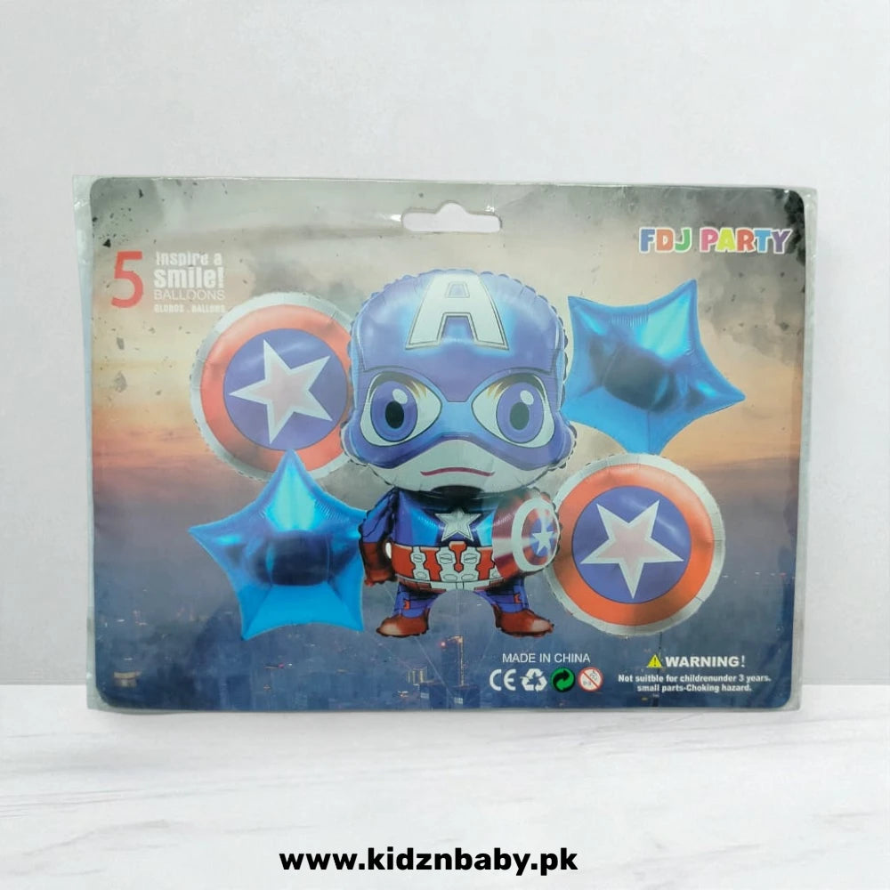 Captain America Foil Balloons – 5 Pcs for Kids Birthday Party Decoration