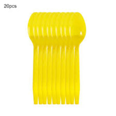 Close-up of vibrant plastic party spoons – ideal for cake and desserts