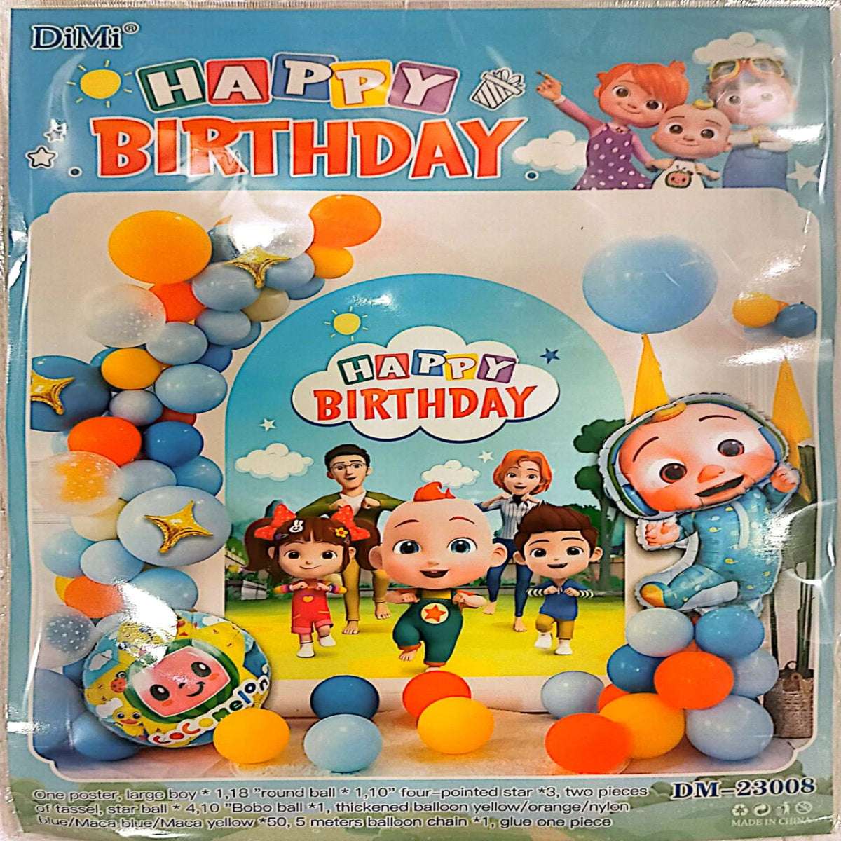 Vibrant Cocomelon combo decoration with bus, stars, and rainbow for a fun party atmosphere