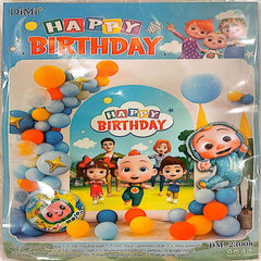 Vibrant Cocomelon combo decoration with bus, stars, and rainbow for a fun party atmosphere