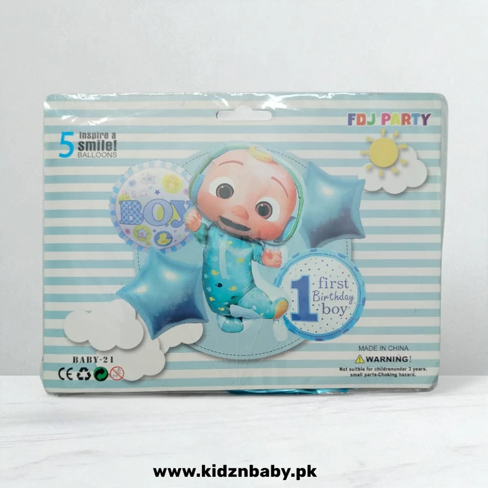 Cocomelon first birthday boy foil balloons set 5 pcs in Pakistan