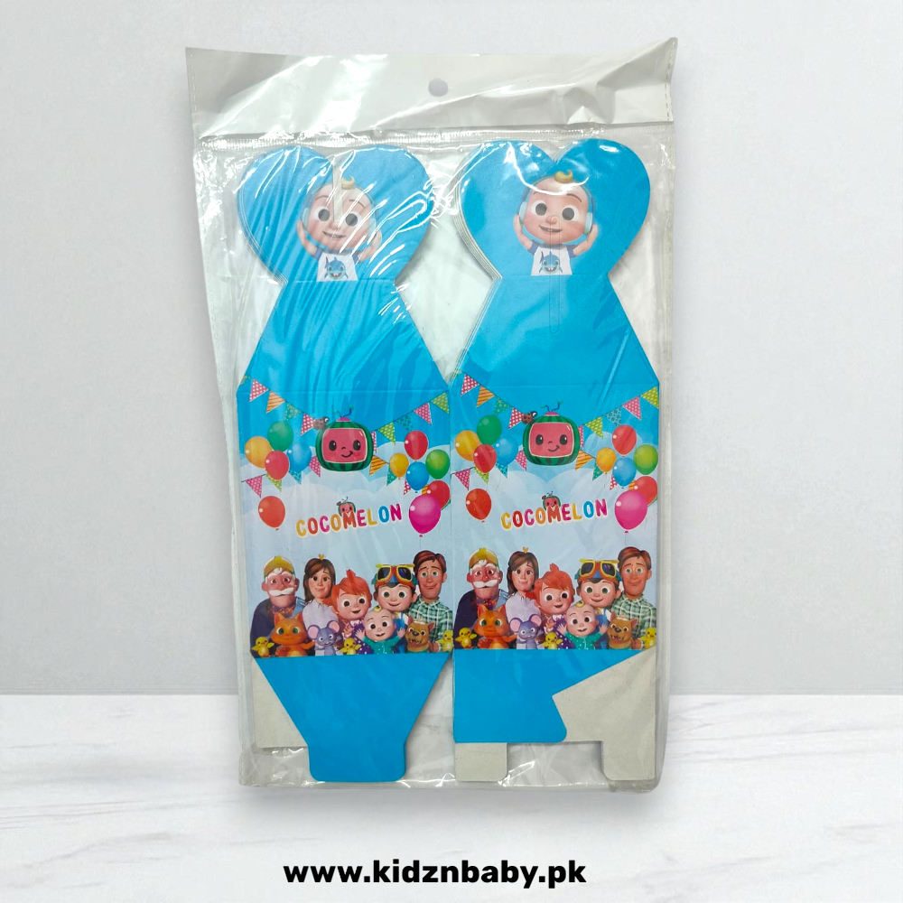 Cocomelon theme party favor boxes for treats and snacks (Pack of 10)