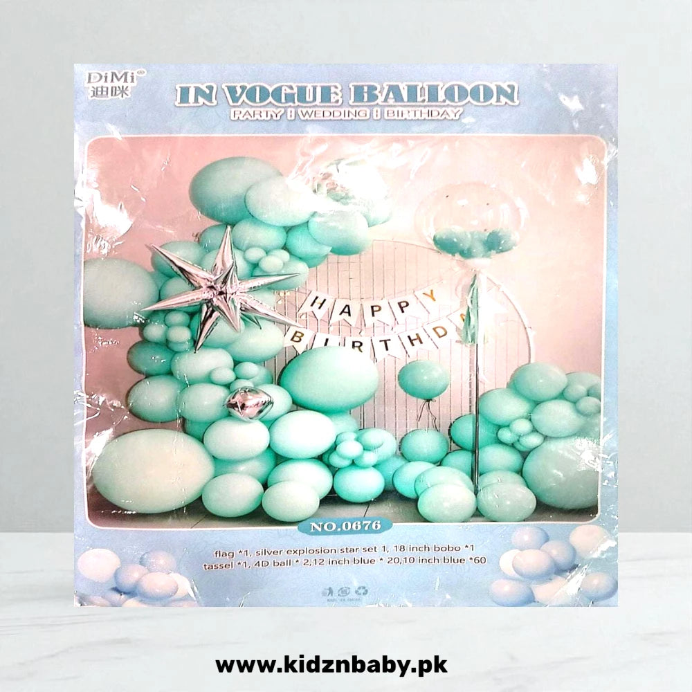 Blue "Happy Birthday" theme combo decoration set including balloons, banner, and swirls