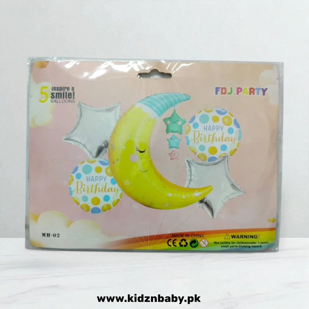 Crescent Moon Theme Foil Balloons Pack of 5 for Party, Wedding & Eid Decoration in Pakistan