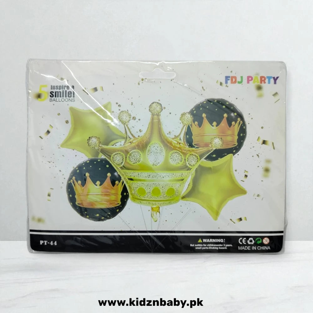 Crown golden theme combo foil balloons set pack of 5 for birthday or wedding decoration in Pakistan
