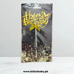 Festive gold glitter Happy Birthday cake topper decoration