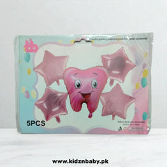 First Tooth pink combo foil balloons set of 5 for baby milestone party decoration in Pakistan