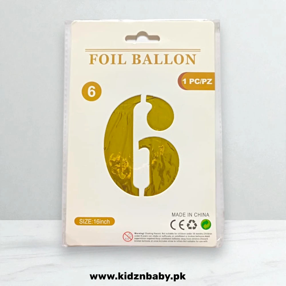 Golden Number Foil Balloons 6