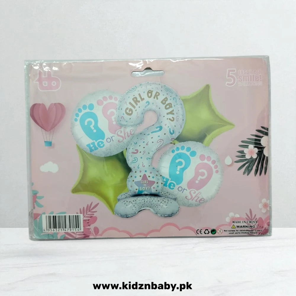 Gender Reveal Foil Balloons Set – 5 Pcs for Baby Shower Party Decoration