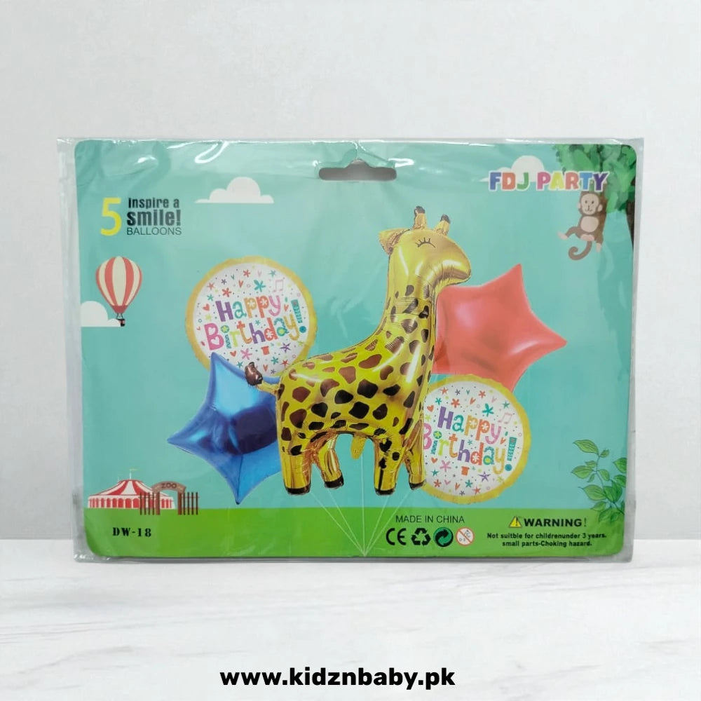 5 Pcs Giraffe Jungle Theme Birthday Balloons