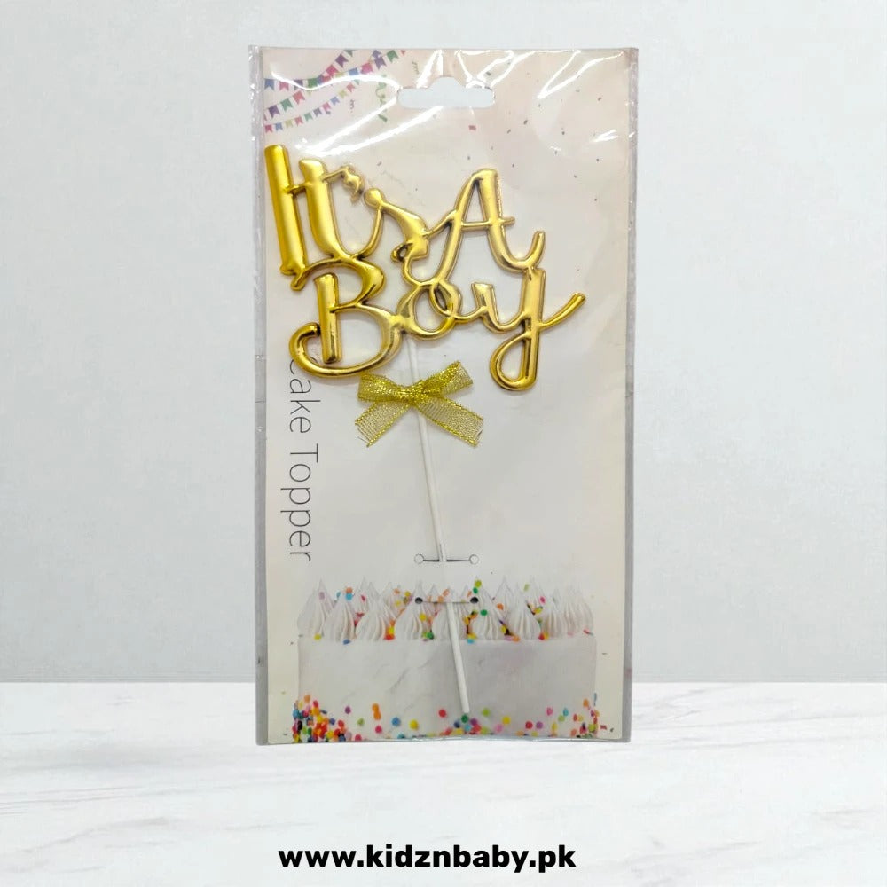 Glittery blue "It's A Boy" cake topper for baby shower celebration