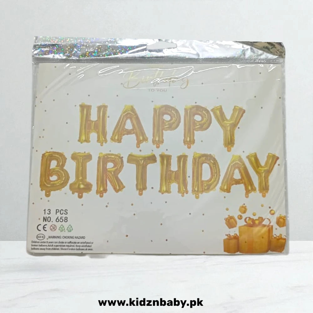 Golden Happy Birthday Foil Balloons Banner for Birthday Celebrations