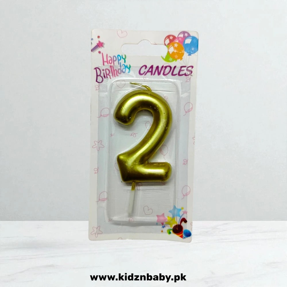 Gold Number 2 Candle for Party Cake Decorations