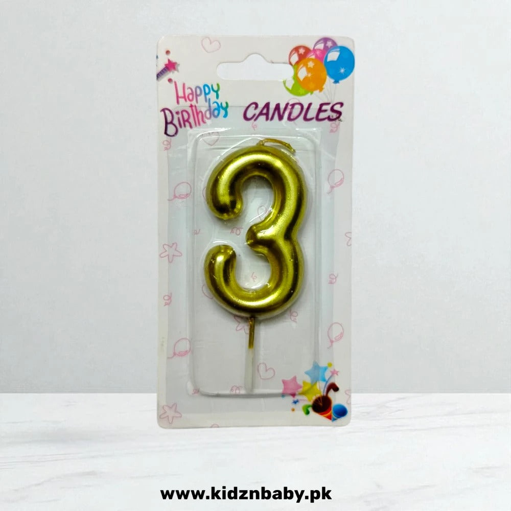 Golden Number 3 Candle for Celebration Cake Decor