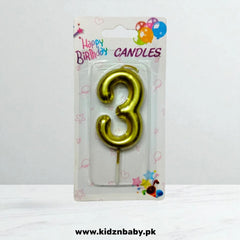 Golden Number 3 Candle for Celebration Cake Decor