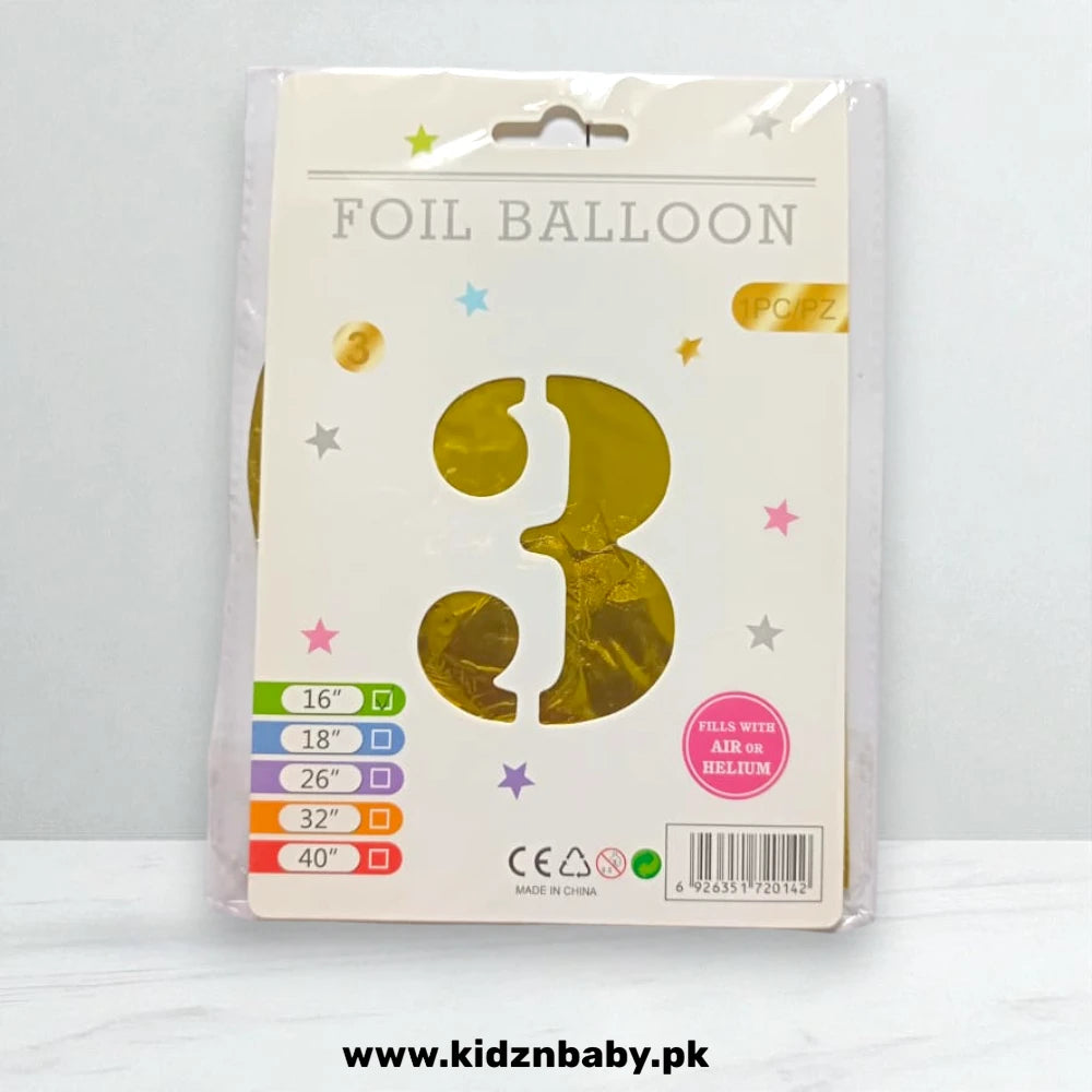 Golden Number Foil Balloons 0–9 (16 Inches) for Birthday & Anniversary Decoration in Pakistan