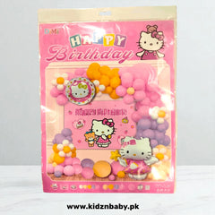 Hello Kitty theme birthday party combo set including banner, balloons, and swirls