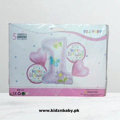 First Birthday Girl Combo Foil Balloons Set - 5 Pcs