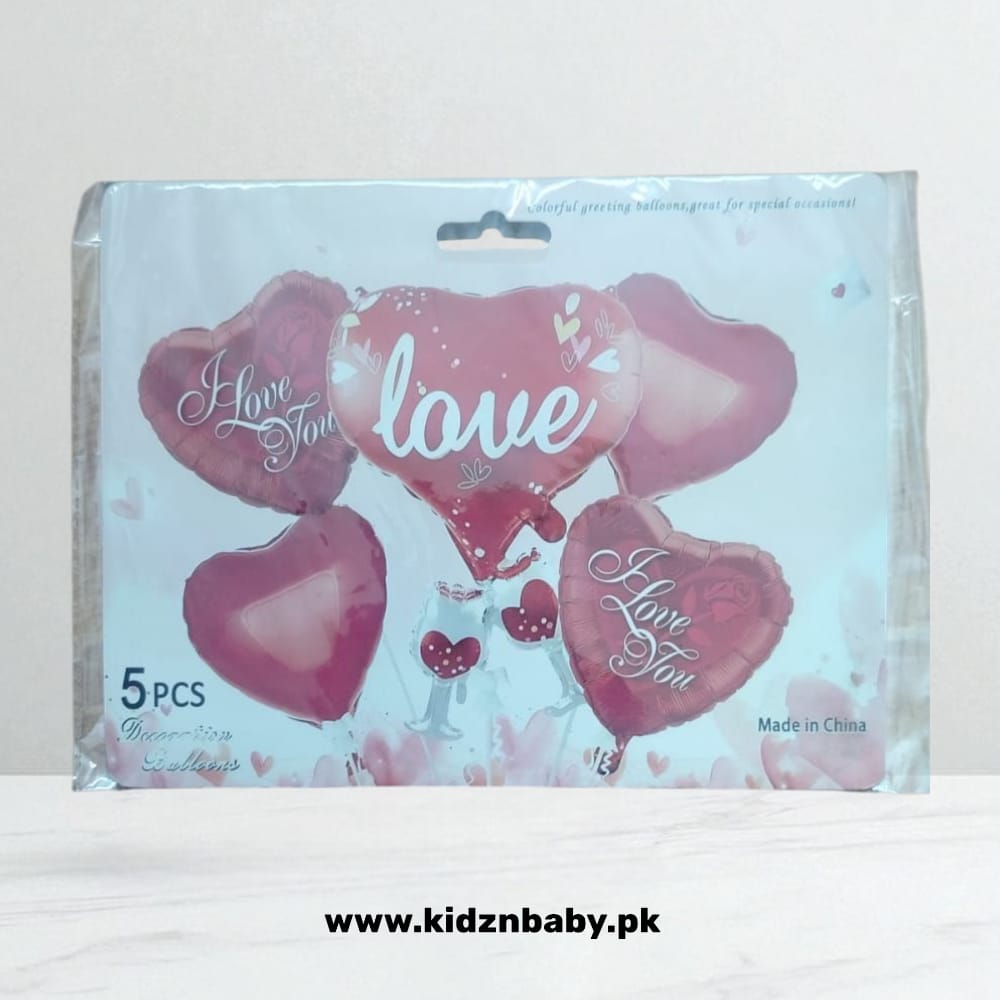 I Love You" message foil balloon set of 5 with heart and ring shapes