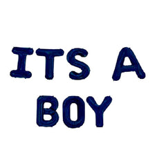 IT'S A BOY alphabet foil balloon set in blue for a baby shower or gender reveal