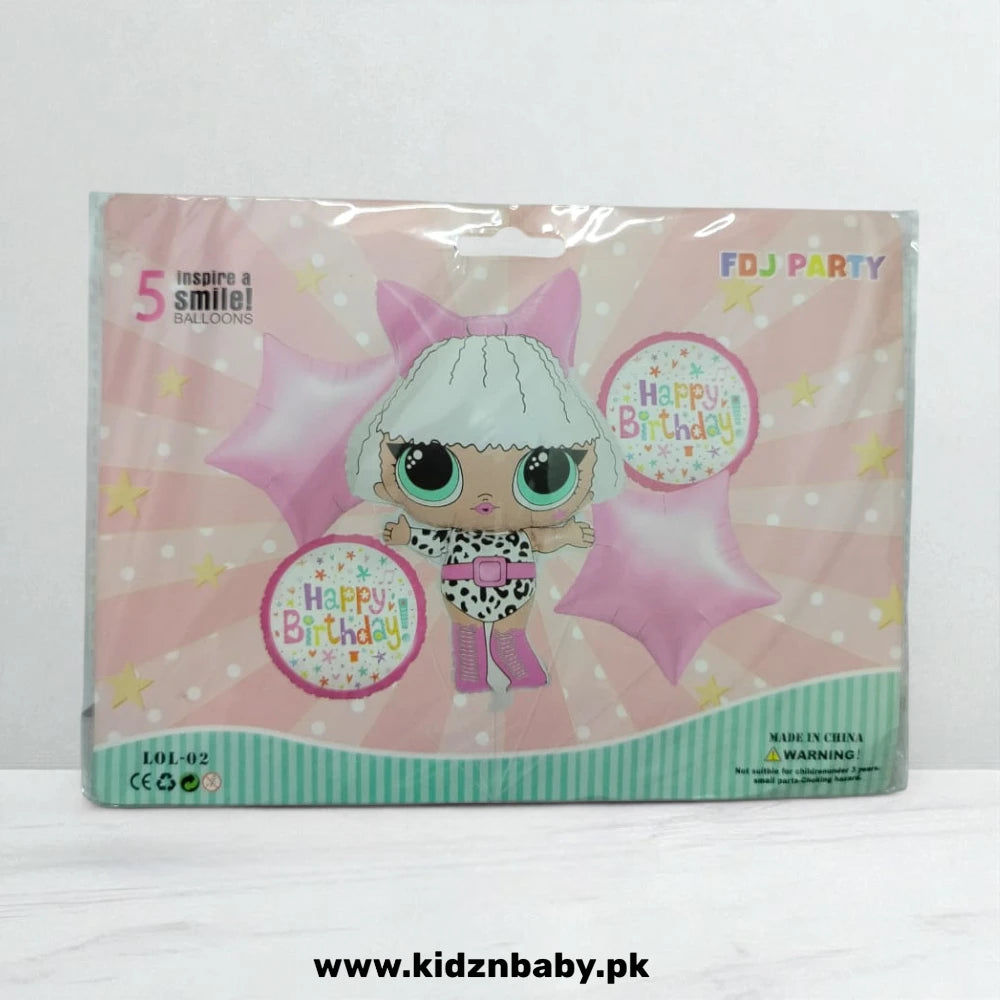 LOL Birthday Theme Party Combo Set – 5 Foil & Latex Balloons for Kids’ Birthday Decoration