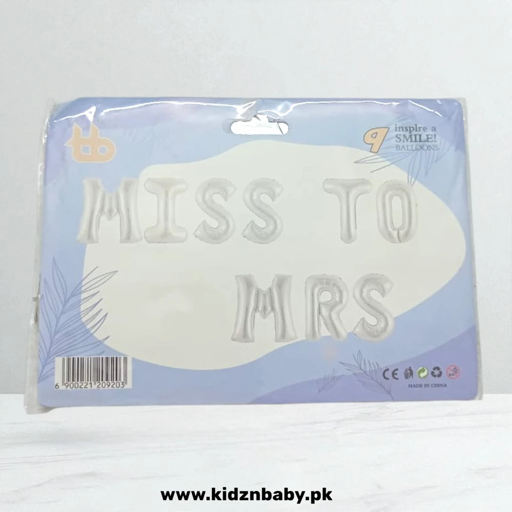 MISS TO MRS” foil balloons for bachelorettes & bridal showers.