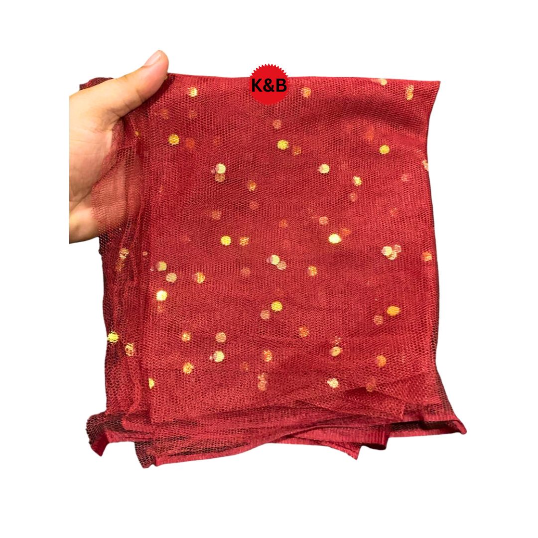 Maroon Dotted net curtain for celebrations and parties