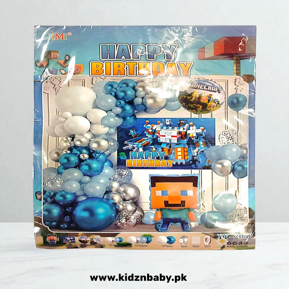 Minecraft theme birthday party combo set with Creeper, Steve, and diamond sword graphics