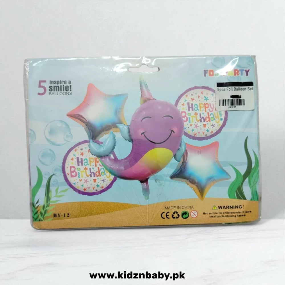 Purple dolphin foil balloons pack of 5 for sea theme party, birthday decoration, and baby shower décor in Pakistan