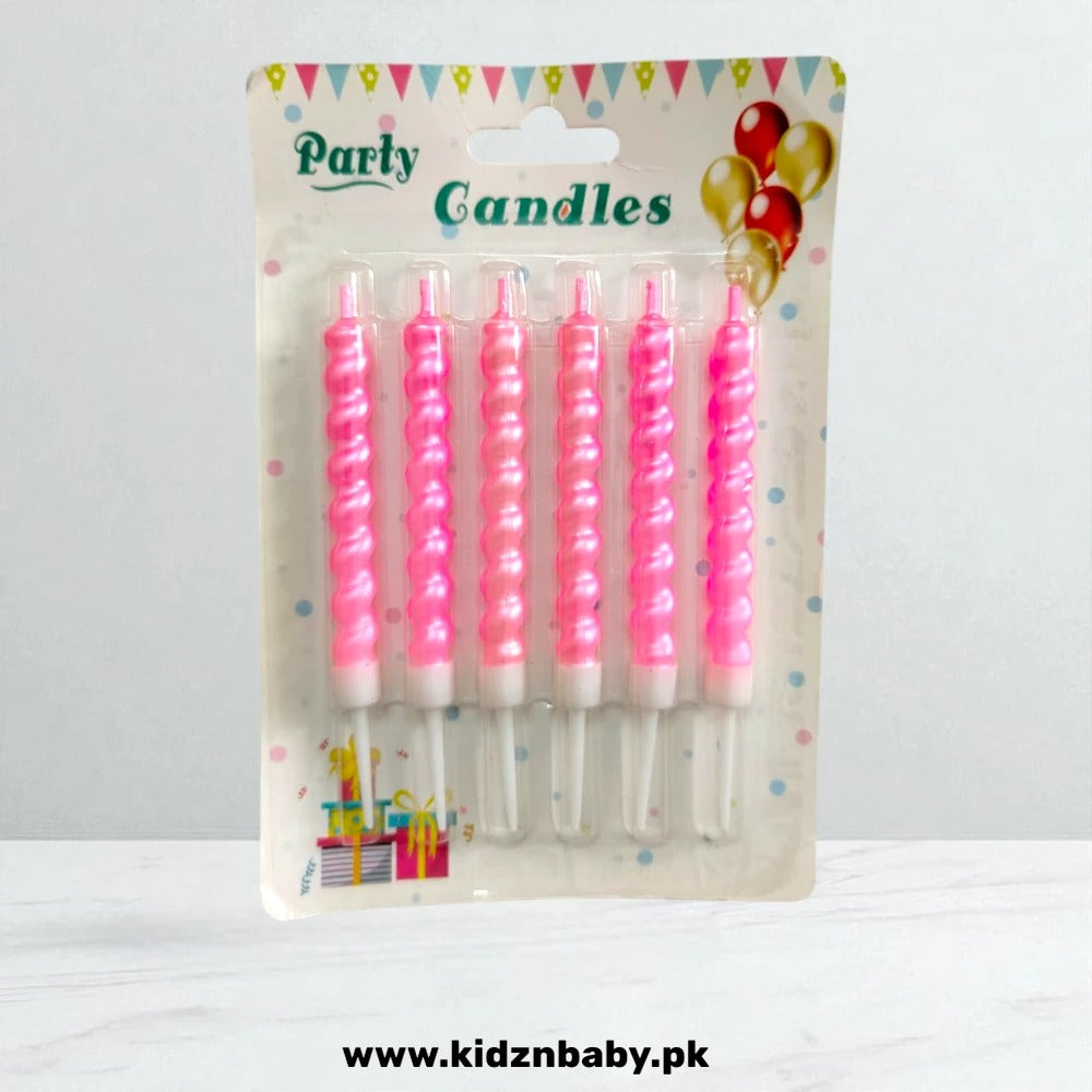 6-pack multicolor birthday party candles with holders for cake decoration in Pakistan