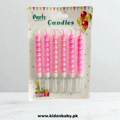 6-pack multicolor birthday party candles with holders for cake decoration in Pakistan