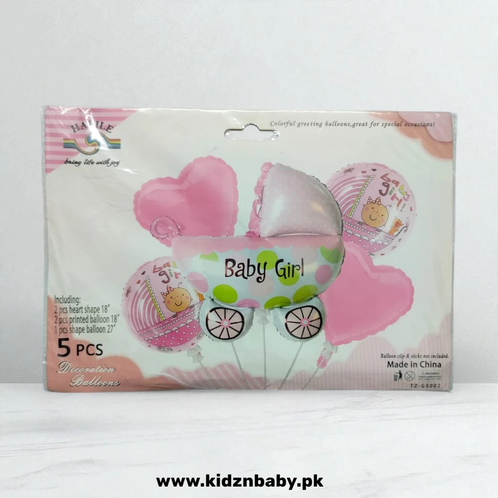 Pink stroller foil balloons set for newborn girl decoration