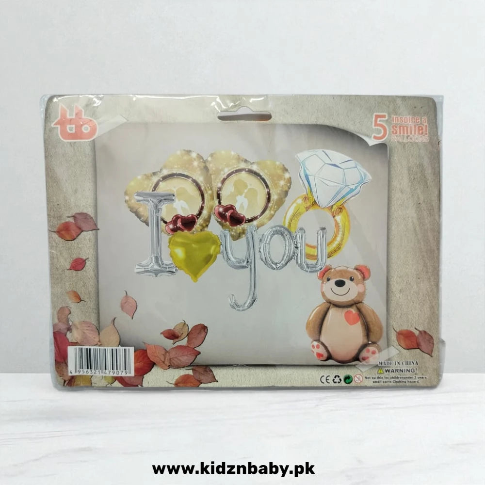 I Love You ring theme foil balloons set of 5 for wedding, anniversary, and romantic party decoration in Pakistan