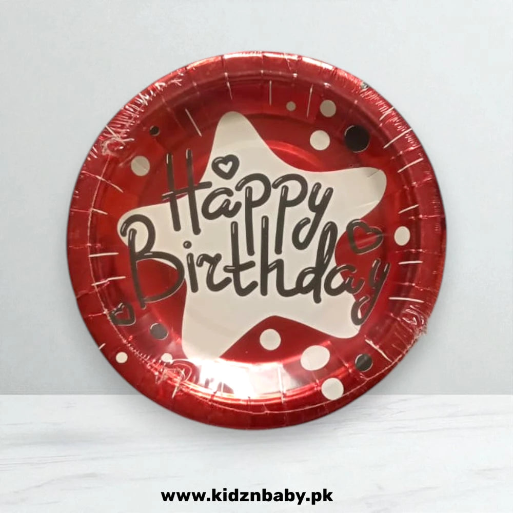 Set of 10 bright red disposable birthday plates for Christmas or themed parties