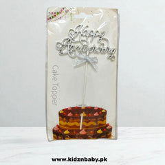 Elegant Happy Anniversary Cake Topper in gold glitter for romantic cake decoration