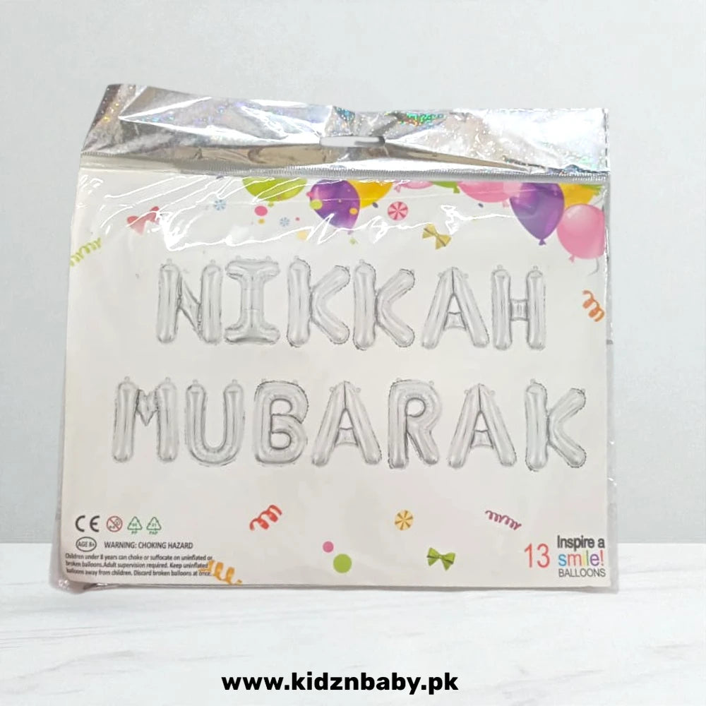 Silver Nikkah Mubarak Alphabet foil balloons
