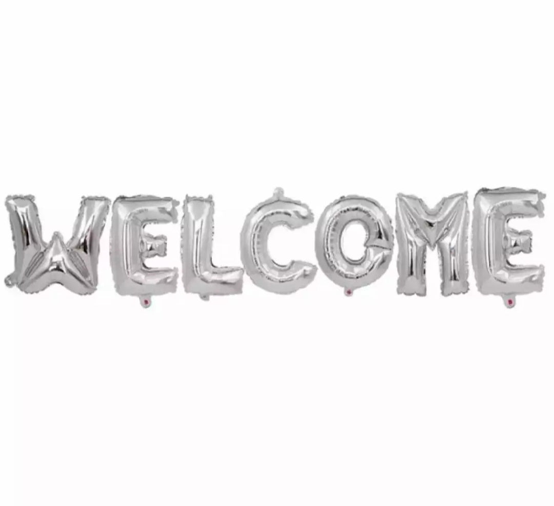 Silver Welcome foil balloon set